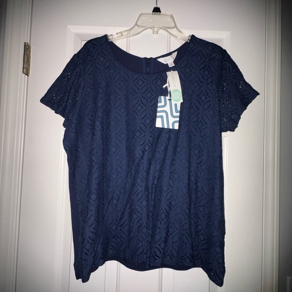 Market & Spruce Navy Lace Blouse - Picture 1 of 12